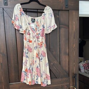 Angie Cream Mini Dress with Pink and Orange Floral